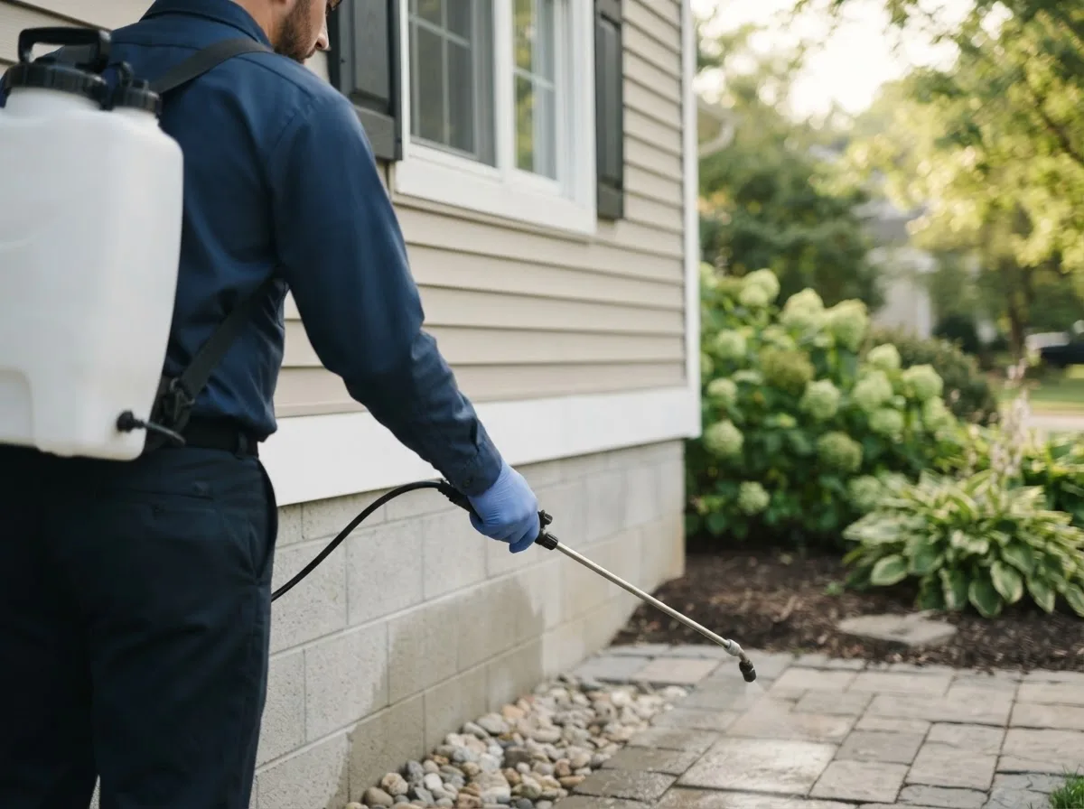 Pest control technician inspecting a home in Sawyerville, AL